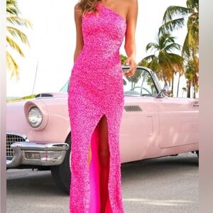 Sherri Hill One-Shoulder Pink Prom Dress